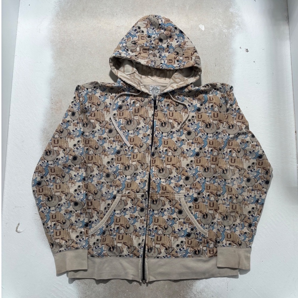 Vintage The Used Band Hoodie All Over Print Full Zip Tan Mens Large Rare Emo